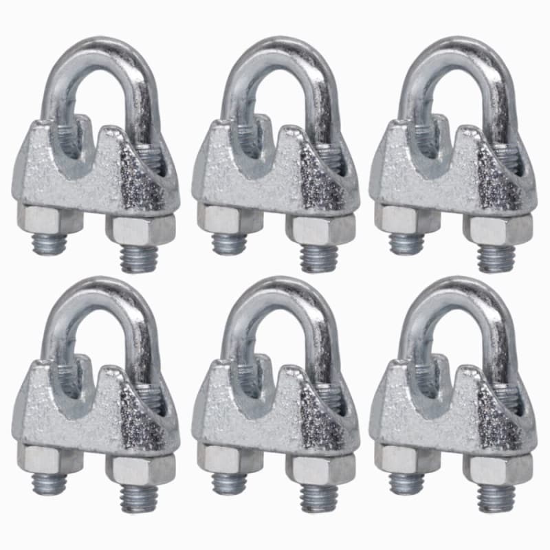 Lot de 6 colliers de serrage M8 en acier pour câbles métalliques - Fixation en U