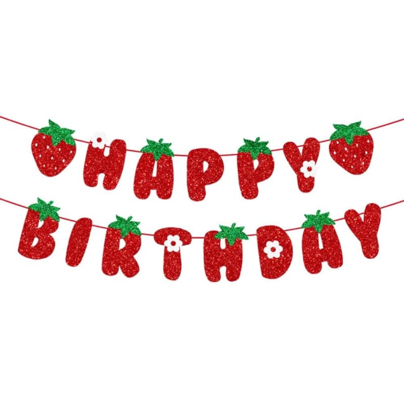 Banderole Joyeux Anniversaire Fraise - Décoration de Fête Colorée