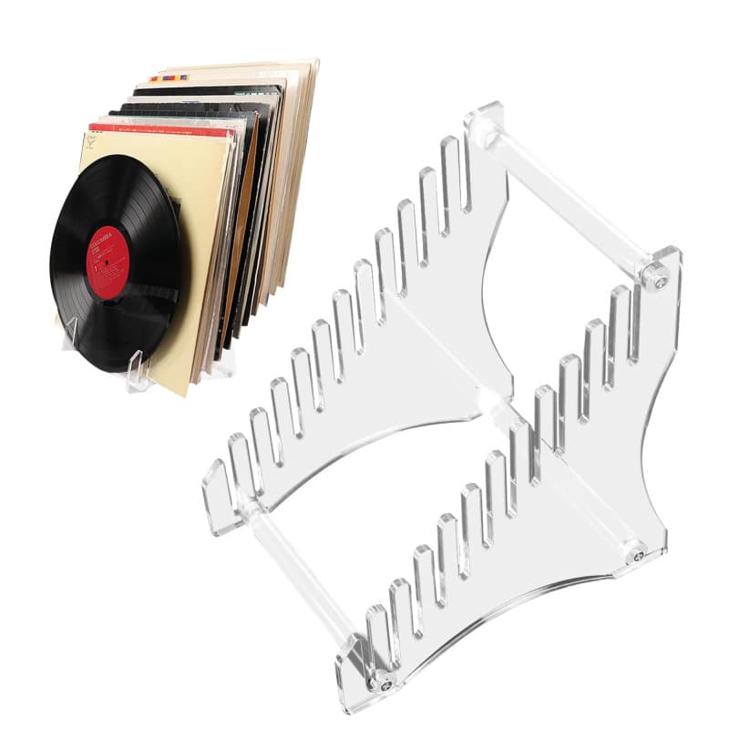 Support à Disques Vinyles Transparent avec 12 Emplacements - Rangement Élégant