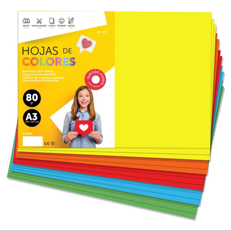 Papier A3 Couleur M-Office - 100 Feuilles 80g pour Imprimante et Loisirs Créatifs