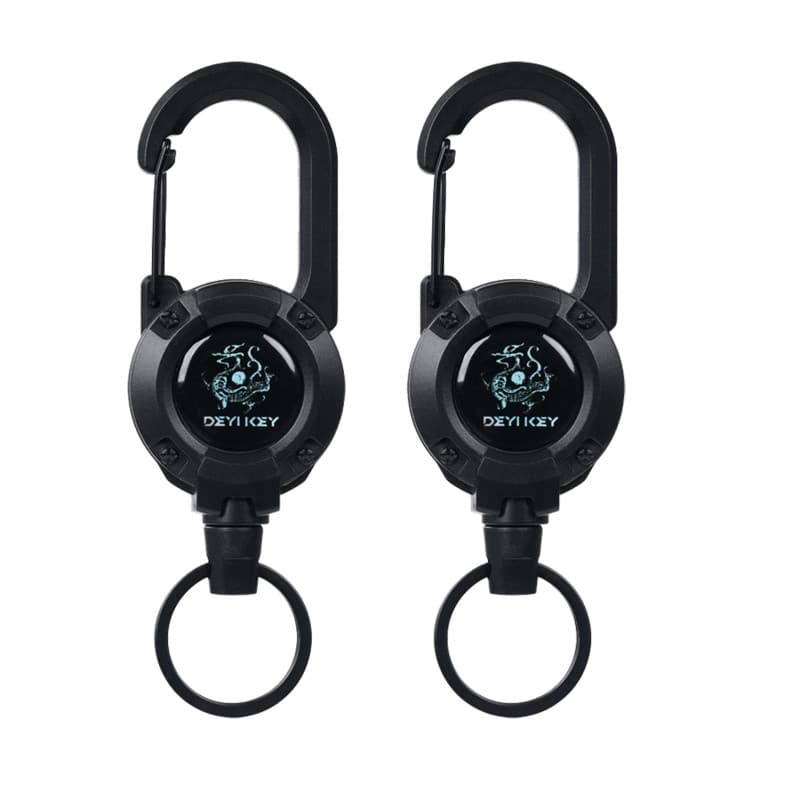 Lot de 2 porte-clés rétractables en acier avec mousqueton - Design compact et anti-perte