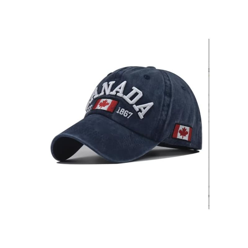 Casquette de Baseball Unisexe Canada en Coton Bleu Vieilli avec Broderie Feuille d'Érable