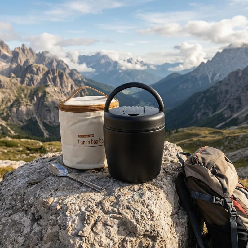 Récipient Isotherme Vunanvu 1200 ml avec Sac et Cuillère en Acier Inoxydable