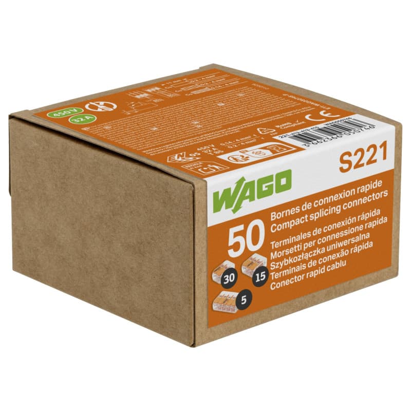 Boîte de Raccordement WAGO S221 - 50 Bornes Panachées pour Câblage Électrique