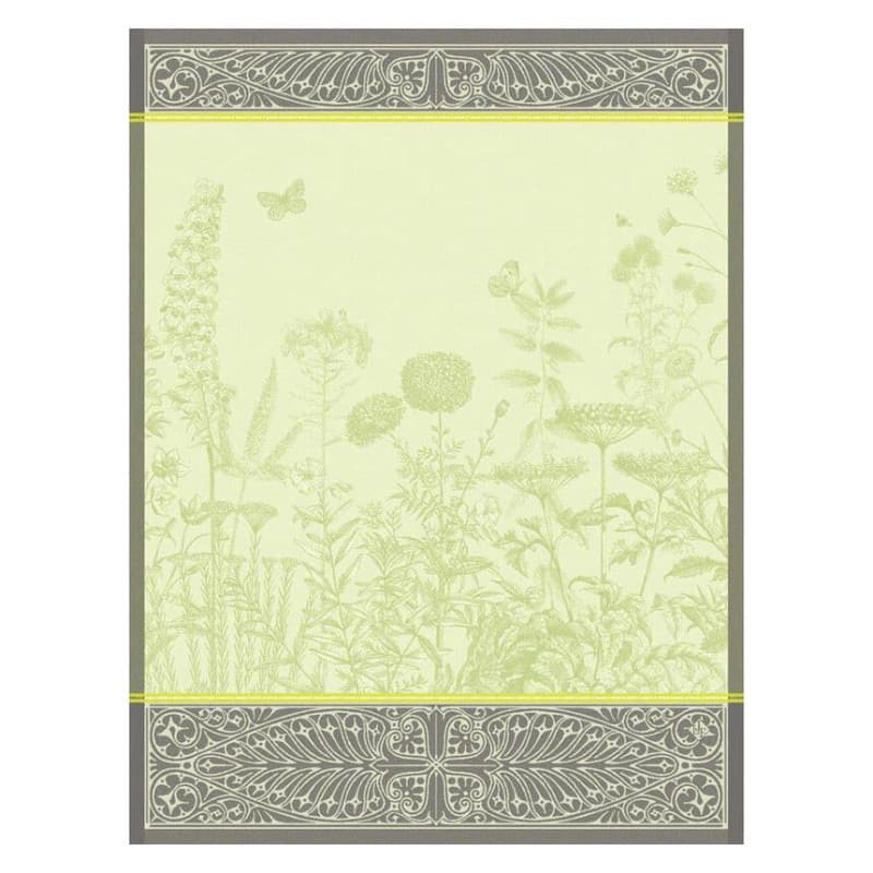 Torchon en Tissage Jacquard Blooming Vert - Le Jacquard Français