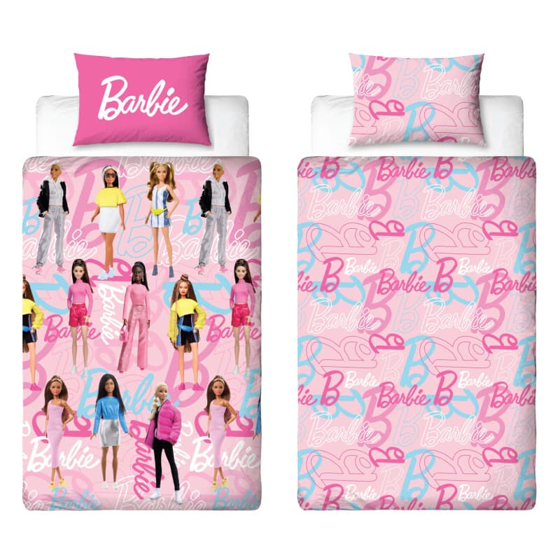 Parure de lit Barbie réversible pour enfant avec taie d'oreiller assortie