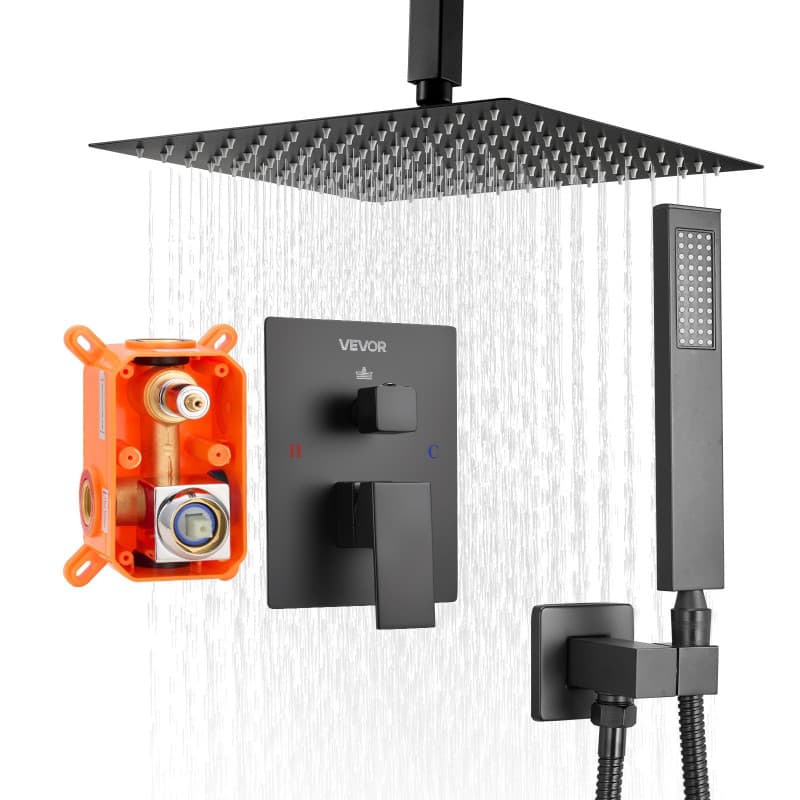 Ensemble de Douche VEVOR Noir Mat avec Pommeau Carré et Douchette à Main