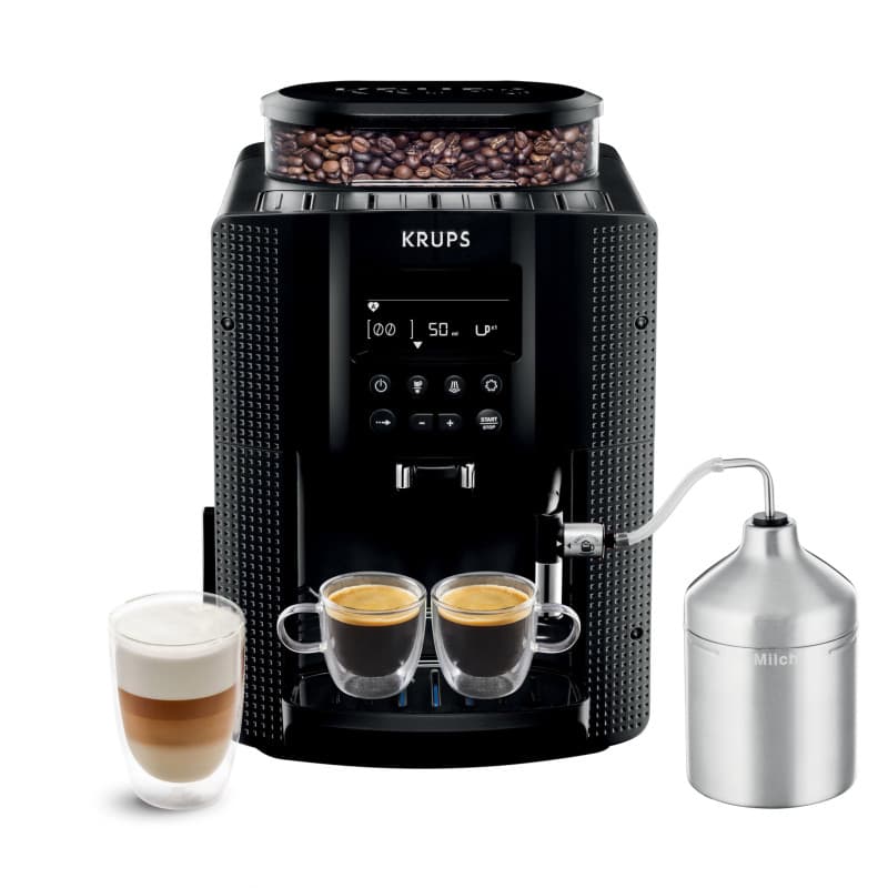 Krups Essential Machine à Café Grain Automatique avec Écran LCD et Pot à Lait Inox