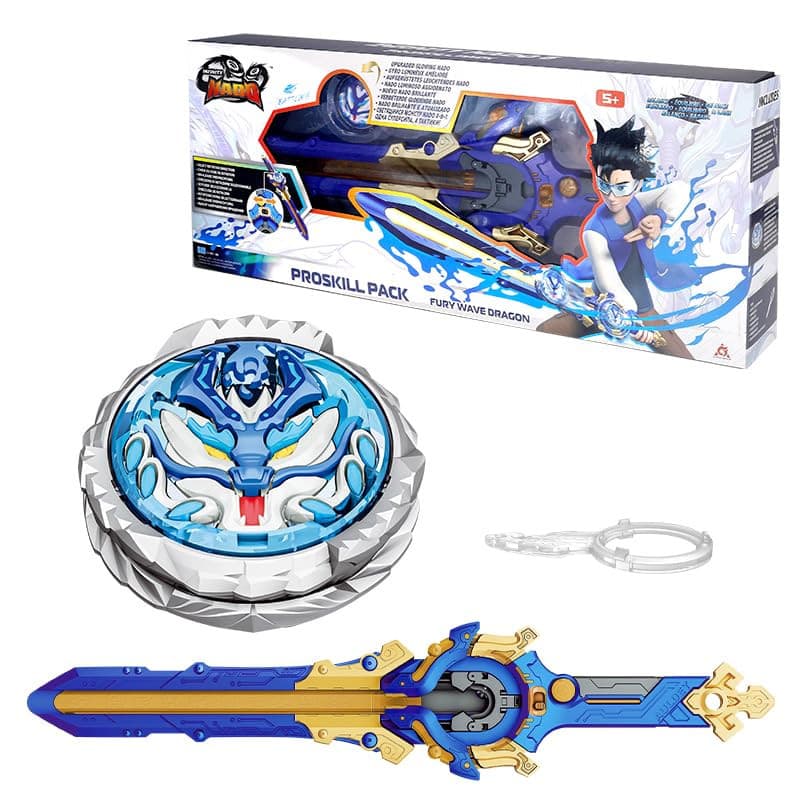 Toupie en Métal Infinity Nado Fury Wave Dragon avec Lanceur Épée - Bleu