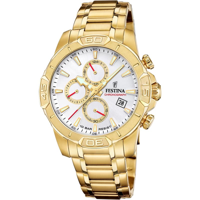 Montre Chronographe Homme Festina en Acier Doré - Étanche 10 ATM