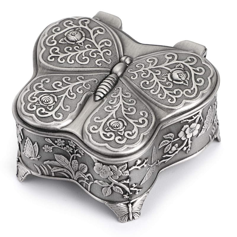 Boîte à Bijoux Papillon Vintage en Métal - Organisateur Élégant pour Anneaux et Boucles d'Oreilles
