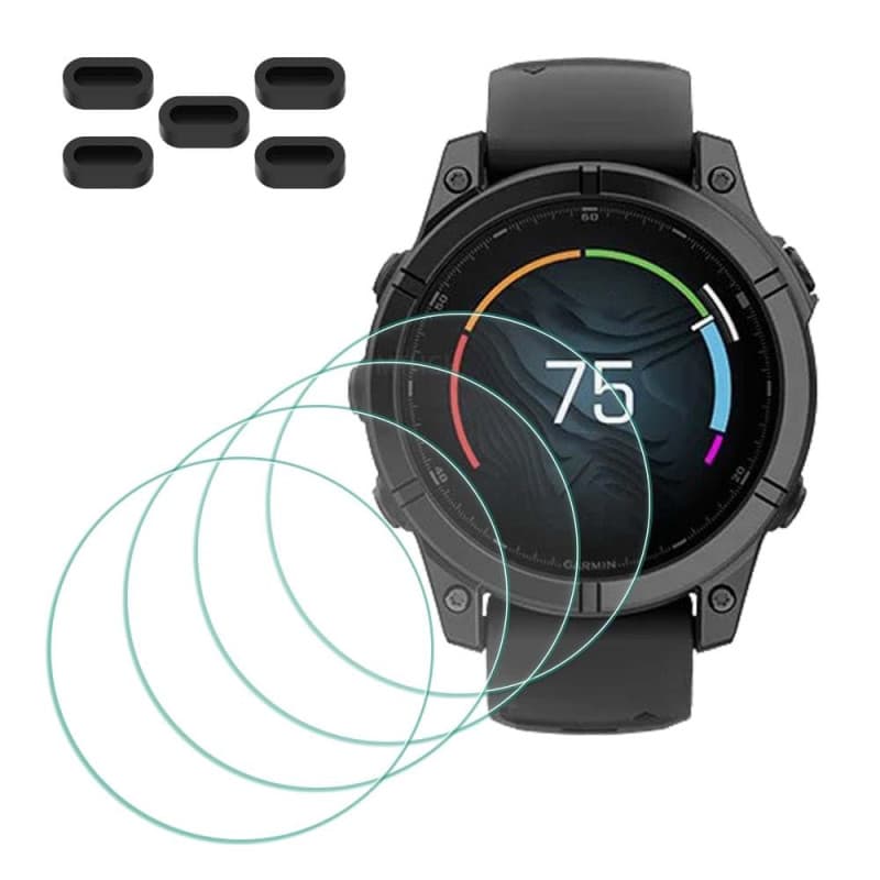 MTHGH Protection Écran Verre Trempé pour Garmin fenix E - 4 Films + Bouchons Anti-Poussière