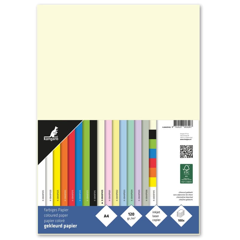 Lot de 100 feuilles de papier à lettre beige A4 120 g/m² - Kangaro