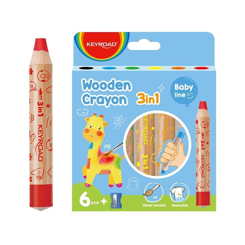 Lot de 6 Crayons de Cire Aquarelle Jumbo Keyroad avec Taille-Crayon