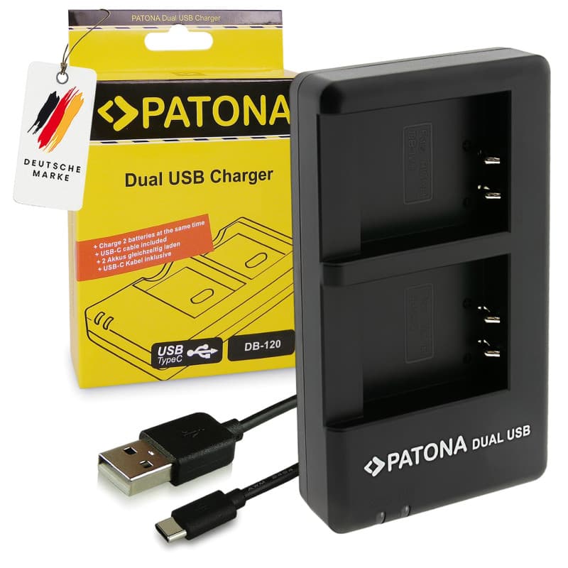 Chargeur Double PATONA pour Batteries DB-120 - Compatible Ricoh GR IV avec USB-C