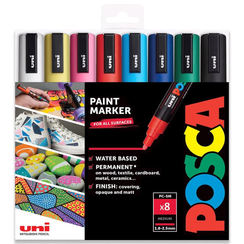 Lot de 8 Marqueurs Posca Multicolores à Base d'Eau - PC-5M
