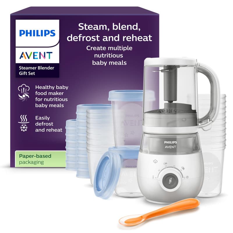 Philips Avent Robot Cuiseur-Vapeur et Mixeur 4 en 1 - Coffret Cadeau Pratique pour Bébé