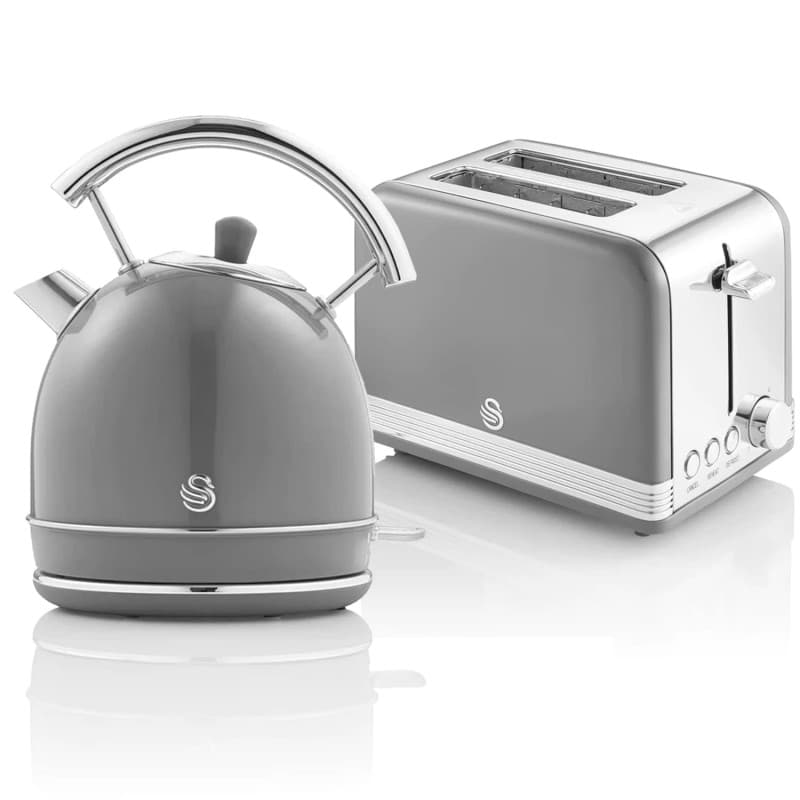 Ensemble Petit-Déjeuner Vintage Swan - Bouilloire 1,8L et Grille-Pain Gris