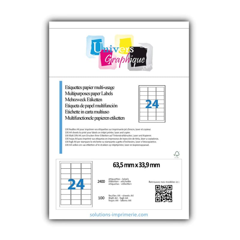 Étiquettes Multiusage 2400 pièces pour Imprimante - 63,5 x 33,9 mm