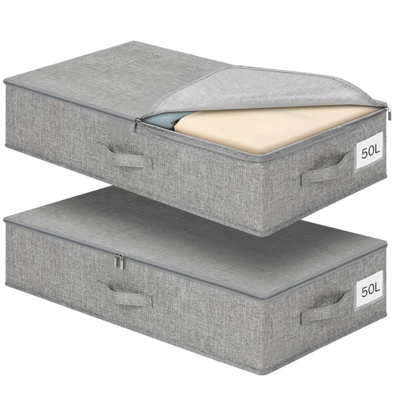 Sac de Rangement Sous Lit Pliable 50L - Romon, Gris avec Couvercle