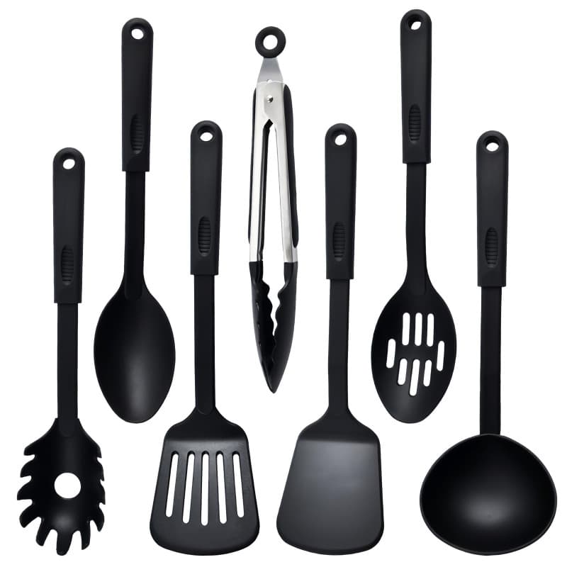 Ensemble d'Ustensiles de Cuisine 7 Pièces en Nylon Résistant à la Chaleur - Noir