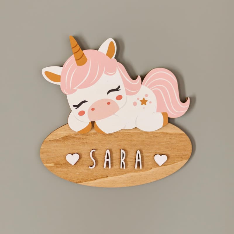 Plaque Décorative Licorne en Bois Personnalisée pour Chambre de Bébé
