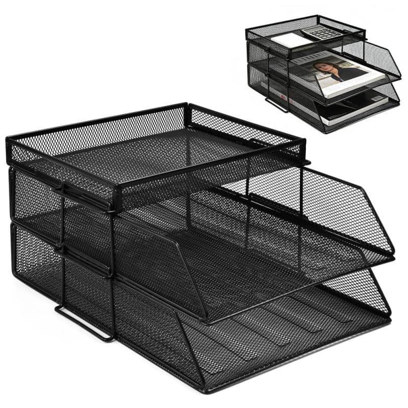 Organisateur de Bureau Métal 2 Niveaux - Rangement Pratique pour Documents A4