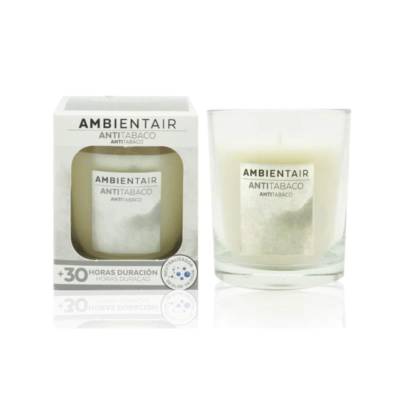 Bougie Parfumée Ambientair - Élimine les Odeurs de Tabac, 30h de Fraîcheur, Blanc