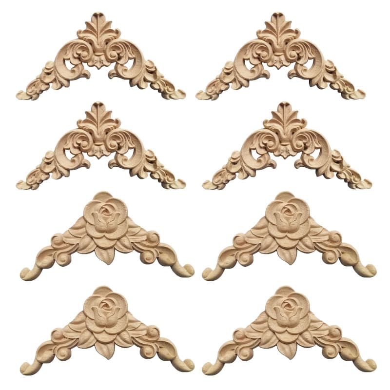 Lot de 8 ornements en bois sculpté pour décorer vos meubles