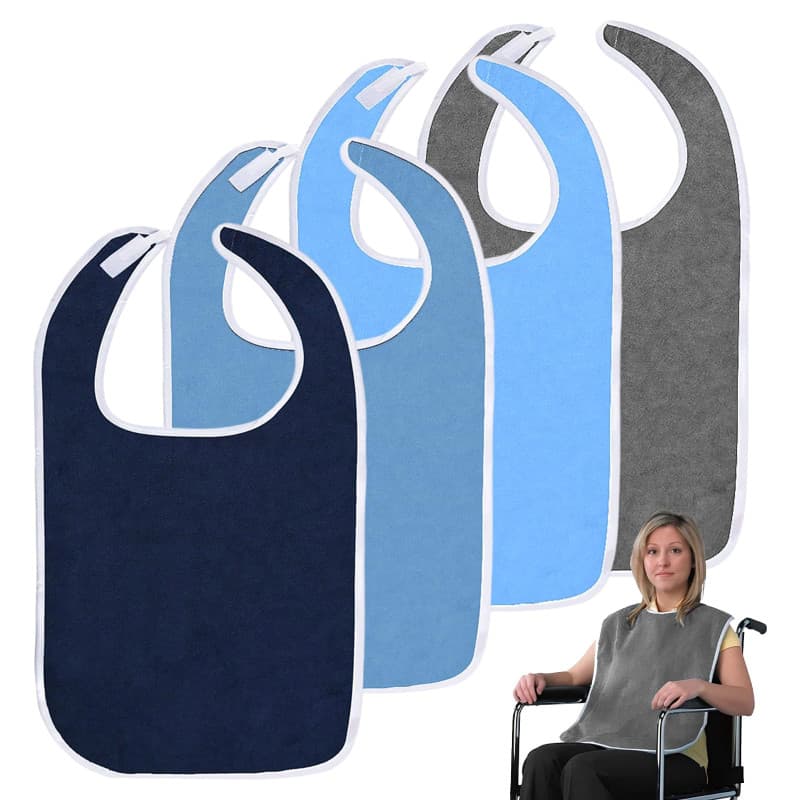 Lot de 4 Bavoirs Adultes Lavables NEUSID - Protection Imperméable et Réglable