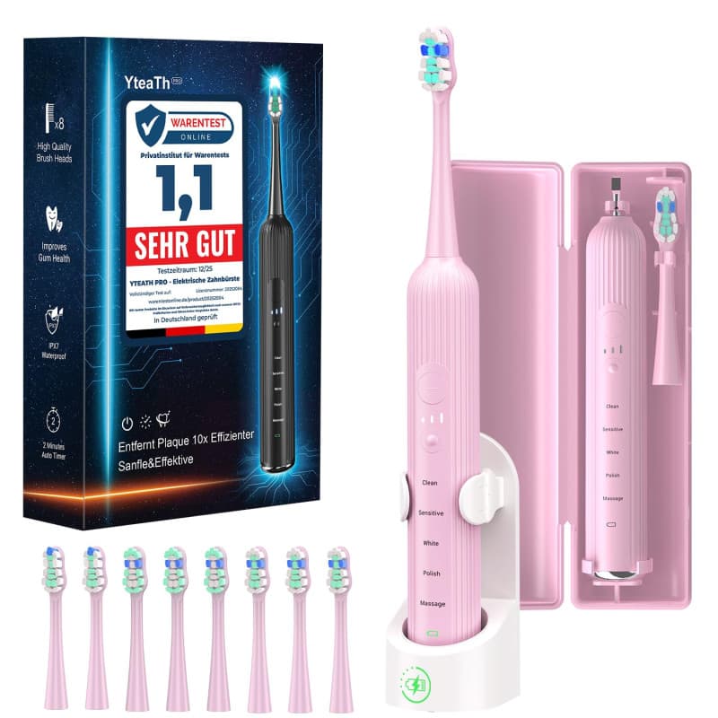 Brosse à Dents Sonique Électrique YTEATH PRO avec 8 Têtes de Rechange