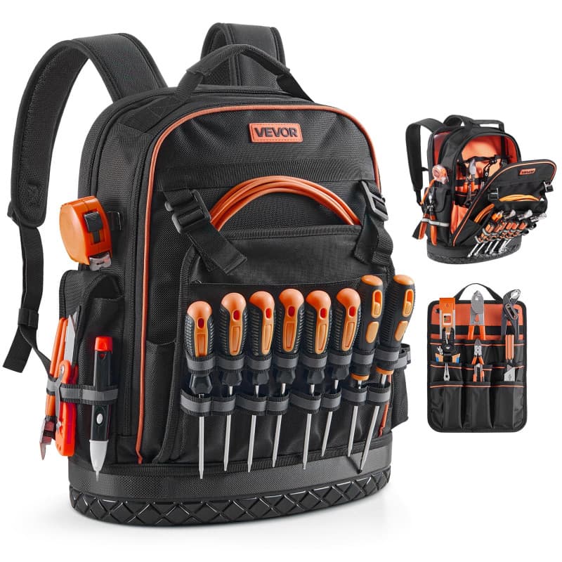 Sac à Dos à Outils VEVOR avec Compartiment pour Ordinateur Portable et 64 Poches
