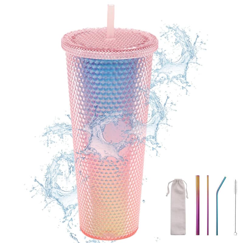 Gobelet à Rivets Cresbel avec Couvercle et Paille - 710 ml - Rose