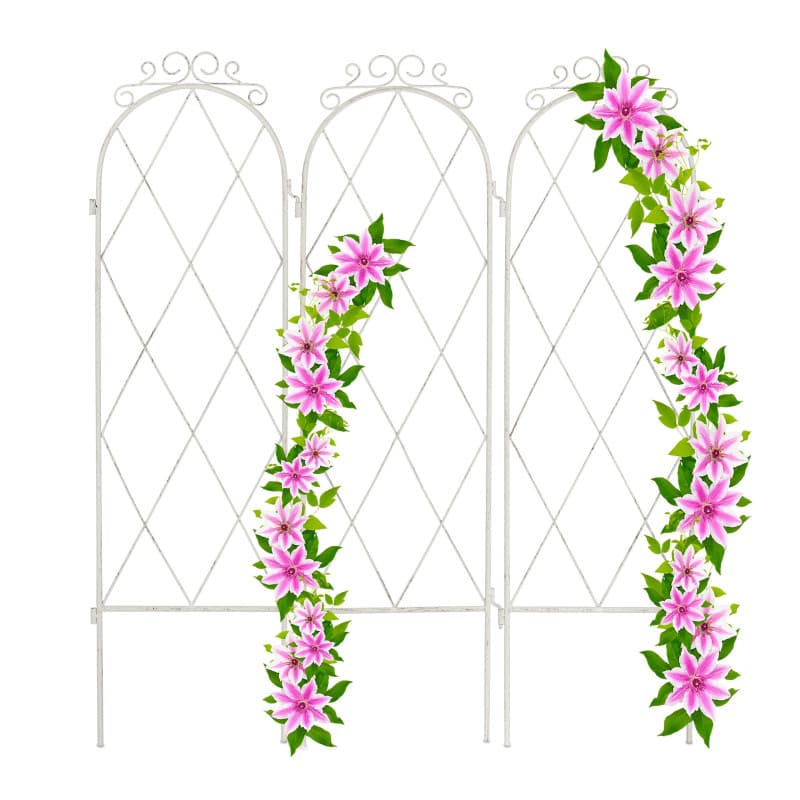 Treillis de Jardin Relaxdays en Métal - Lot de 3 Tuteurs Blancs pour Plantes Grimpantes