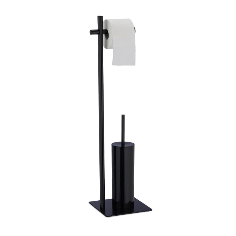 Serviteur WC Noir Relaxdays avec Porte-Rouleau et Brosse