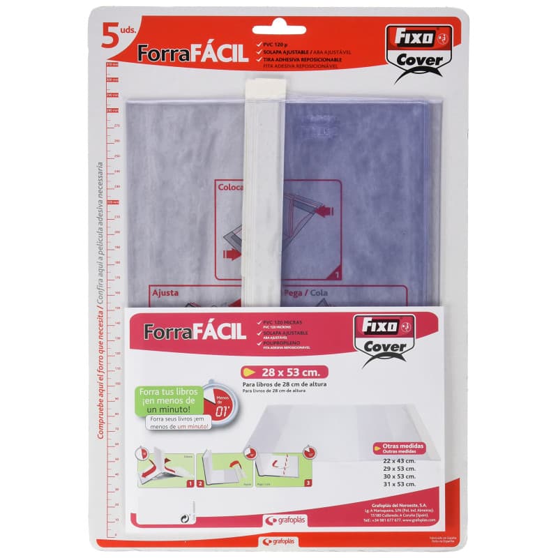 Lot de 5 Protège-Livres Réglables Transparent FIXO 28 x 53 cm