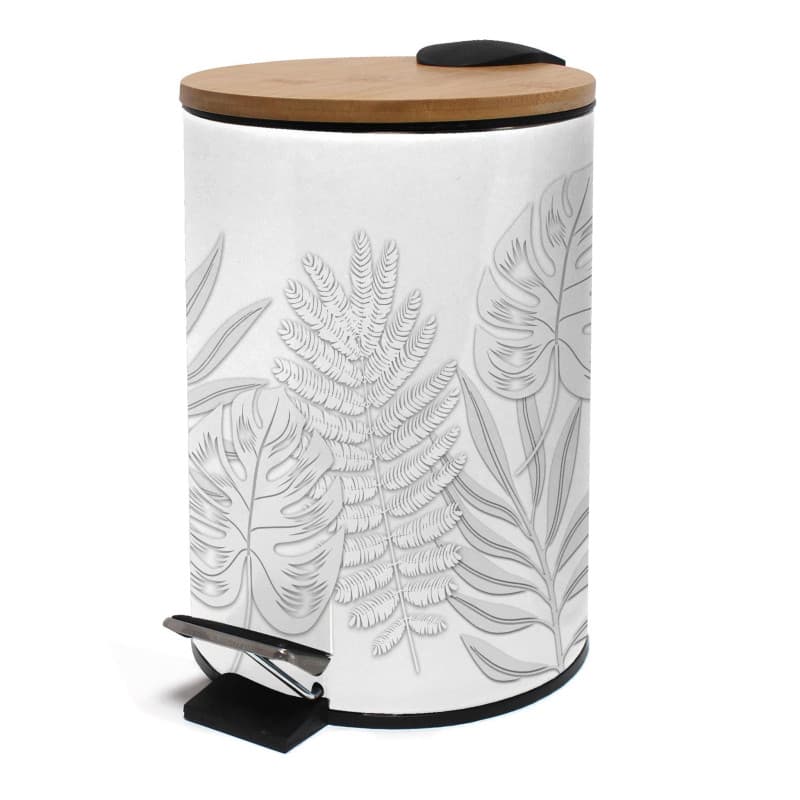 Poubelle à Pédale Amber Gris en Métal et Bambou - 3 Litres