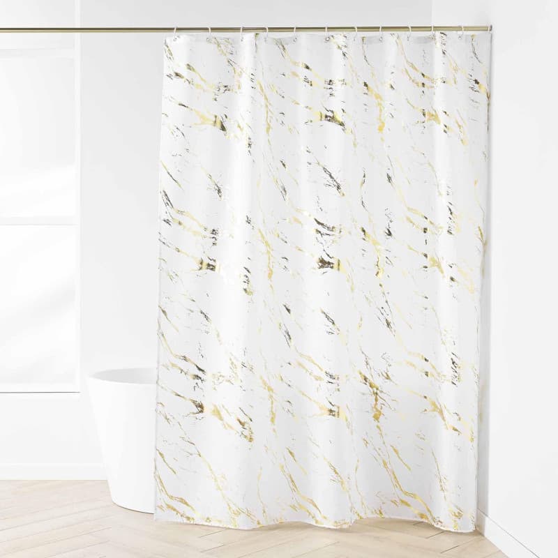 Rideau de Douche Aquamarbre Blanc et Or - Douceur d'Intérieur