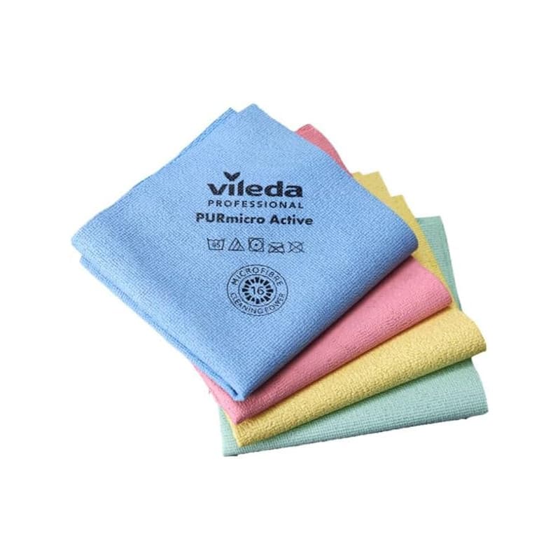 Lot de 4 Chiffons en Microfibre Vileda Professional PURmicro Colors - Nettoyage Efficace et Sans Rayures
