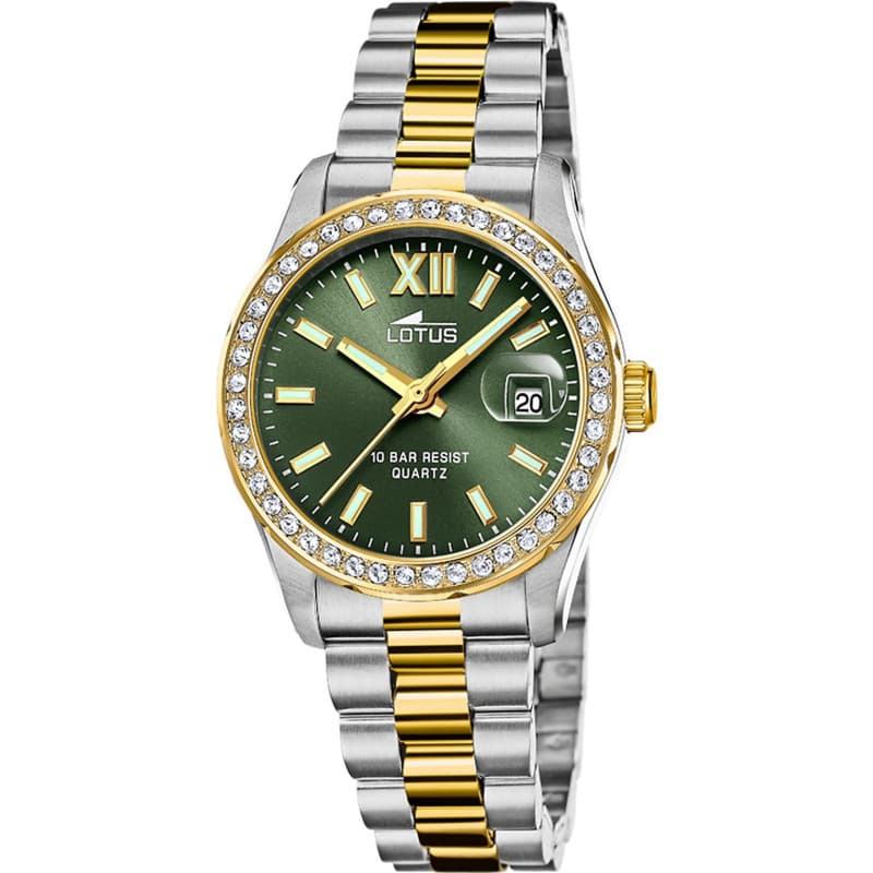 Montre Lotus Freedom en Acier Inoxydable Doré avec Cadran Vert
