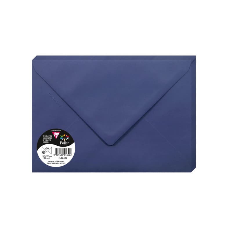 Paquet de 20 Grandes Enveloppes Bleu Nuit C5 - Clairefontaine