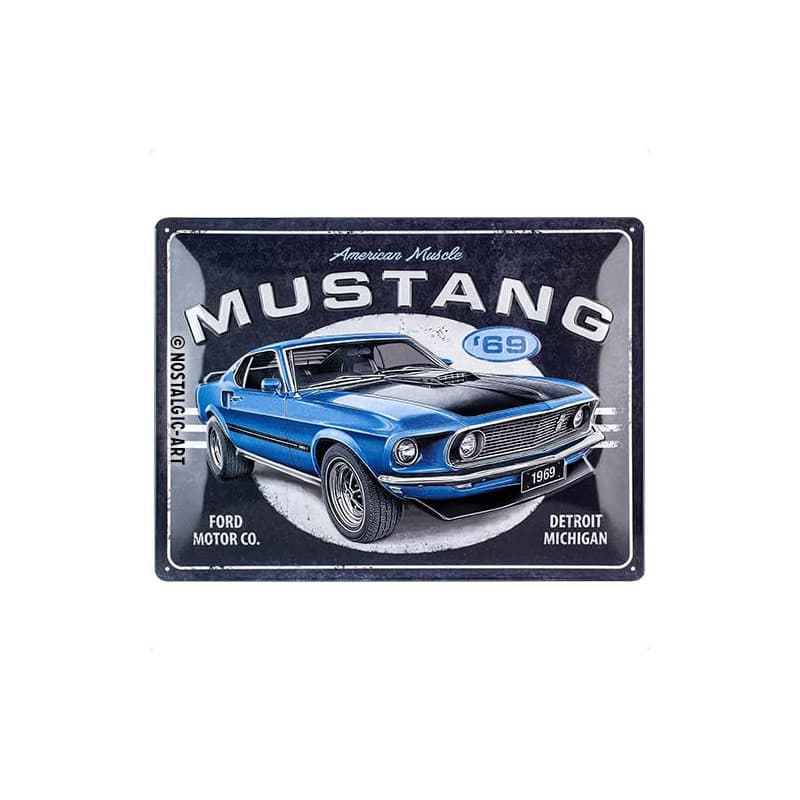 Plaque Rétro Ford Mustang 1969 Mach 1 - Décoration Murale Vintage en Métal