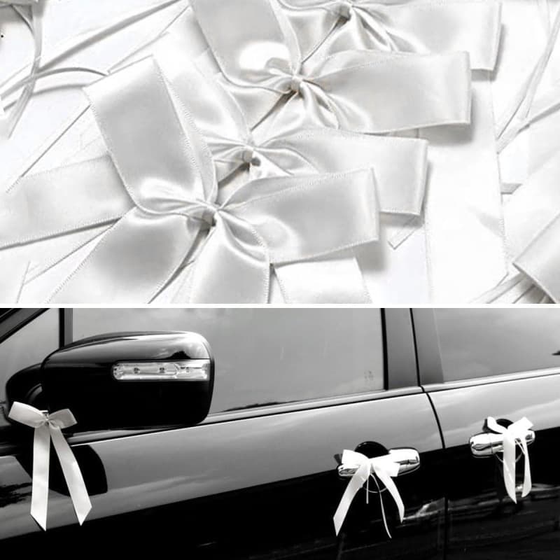 50 Nœuds de Voiture en Satin Blanc pour Mariage - Fait à la Main, Faciles à Attacher