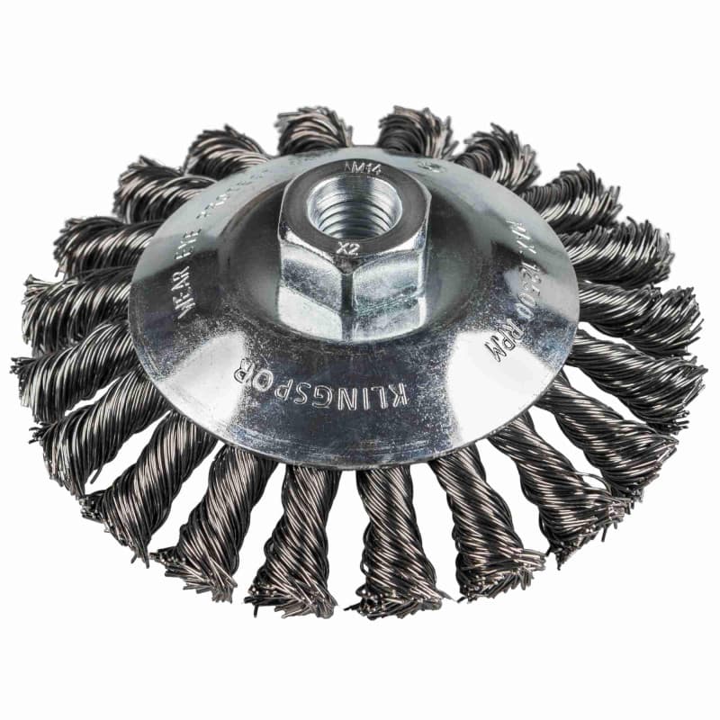 Brosse conique torsadée Klingspor 100 mm avec filetage M14