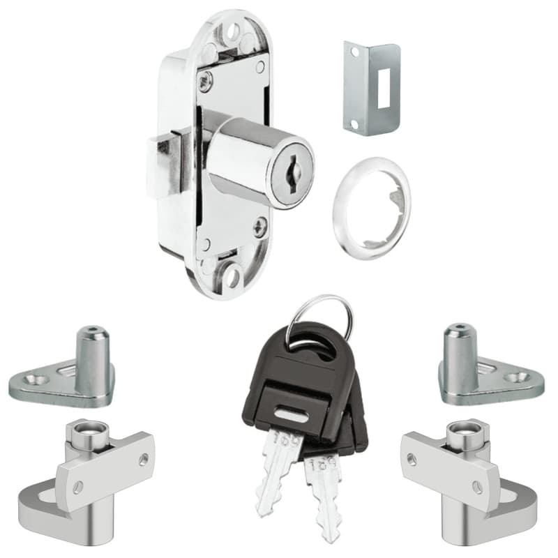 Serrure Espagnolette Vintage avec Clé Pliante - Kit Complet pour Meubles