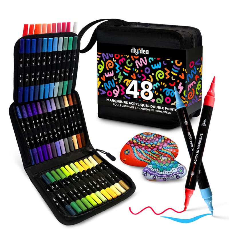 Set de 48 Marqueurs Acryliques DIYIDEA avec Double Pointe - Idéal pour Bois, Verre et Céramique