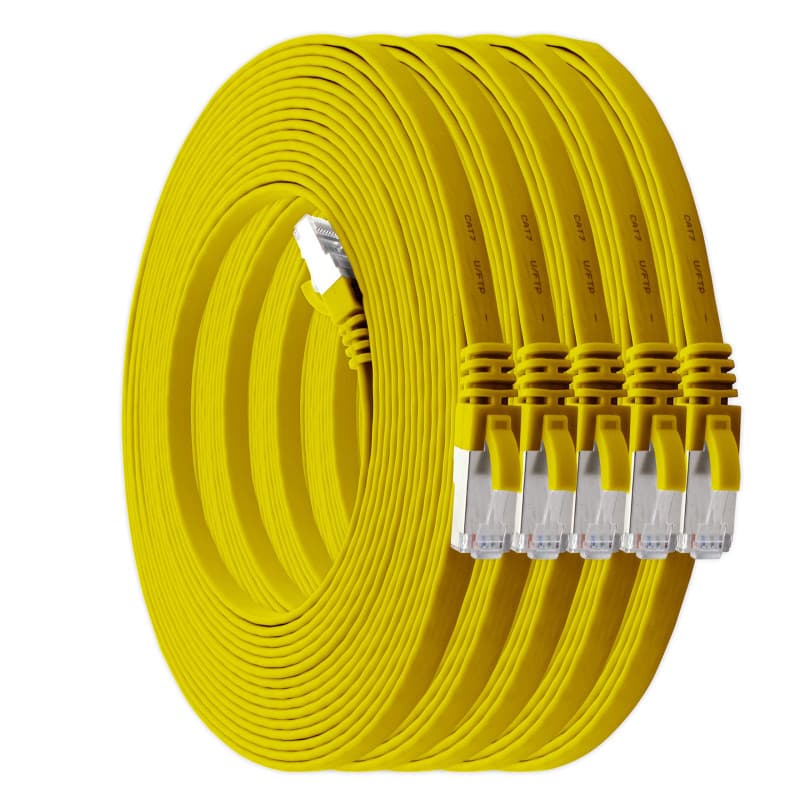 Lot de 5 Câbles Réseau Plat Cat7 Jaunes - 0,5 m pour Connexion Gigabit
