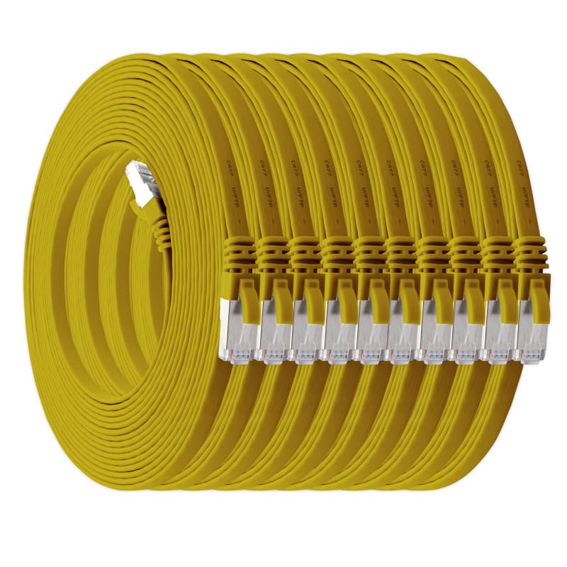 Lot de 10 câbles réseau plats Cat7 - 0,5 m jaune pour Gigabit LAN