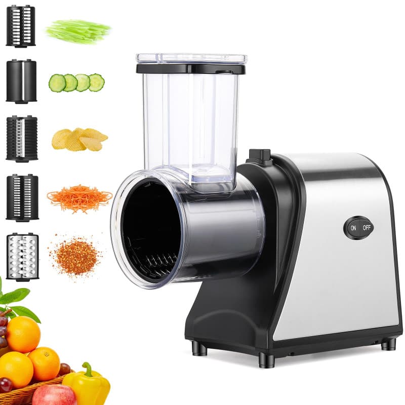 Coupe-Légumes Électrique 250W - Râpe Multifonction 5-en-1 pour Fruits et Légumes
