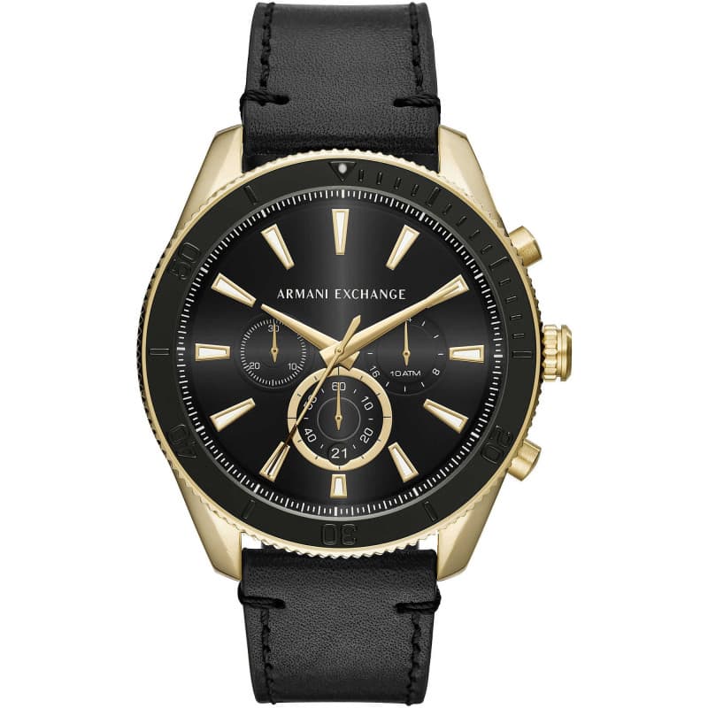 Montre Chronographe Homme Armani Exchange en Acier Doré et Cuir Noir